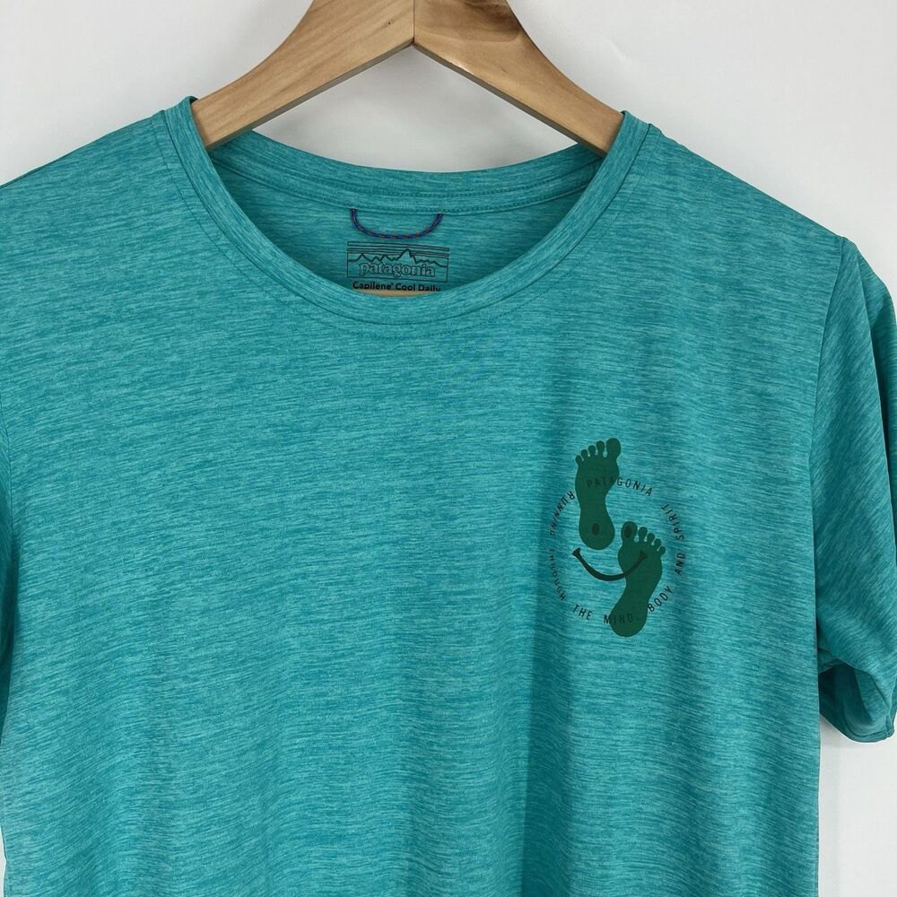 Patagonia T Shirt Size Medium Womens Teal Capilene Cool Daily Graphic Tee Crew - Picture 2 of 9